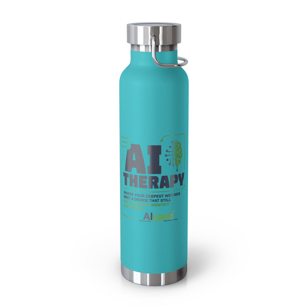 Mint Green Water Bottle featuring "AI Therapy" AI humor design by AIronic, gallery view 6
