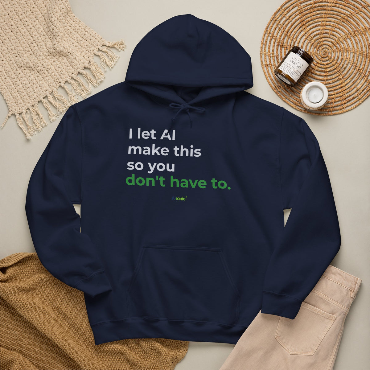 Hoodie featuring "I Let AI Make This" AI humor design by AIronic, gallery view 33