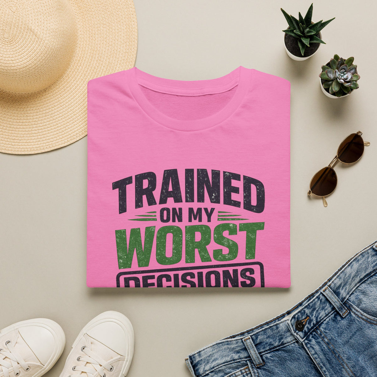 Azalea T-Shirt featuring "Trained on My Worst Decisions Fitness" AI humor design by AIronic, gallery view 10