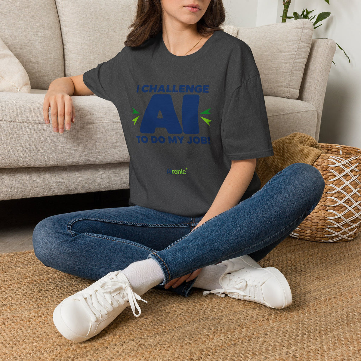 T-shirt featuring "I Challenge AI to Do My Job" by AIronic, product view 31