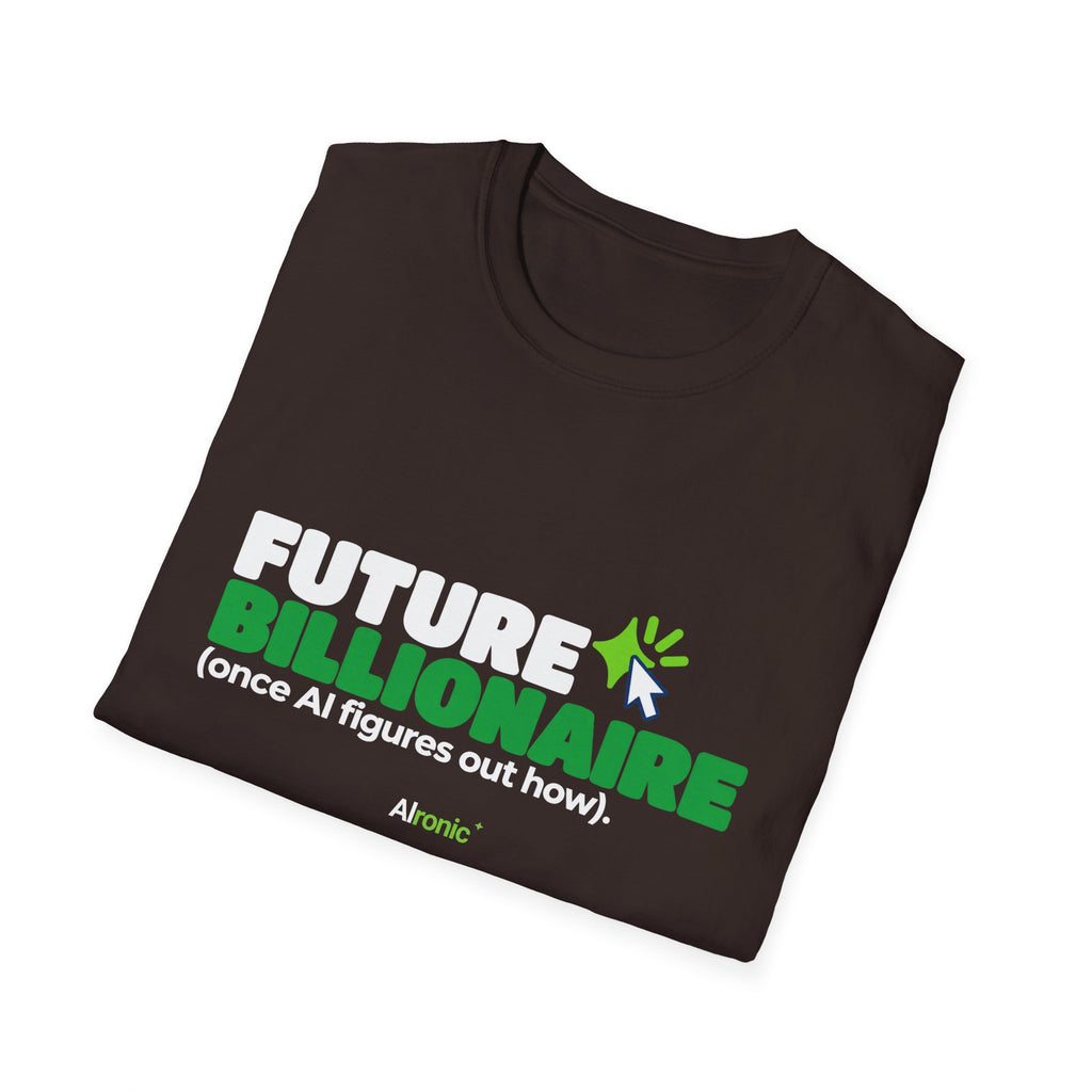 Sport Grey T-shirt featuring “Future billionaire, once AI figures out how” AI humor design by AIronic, catalog view 3