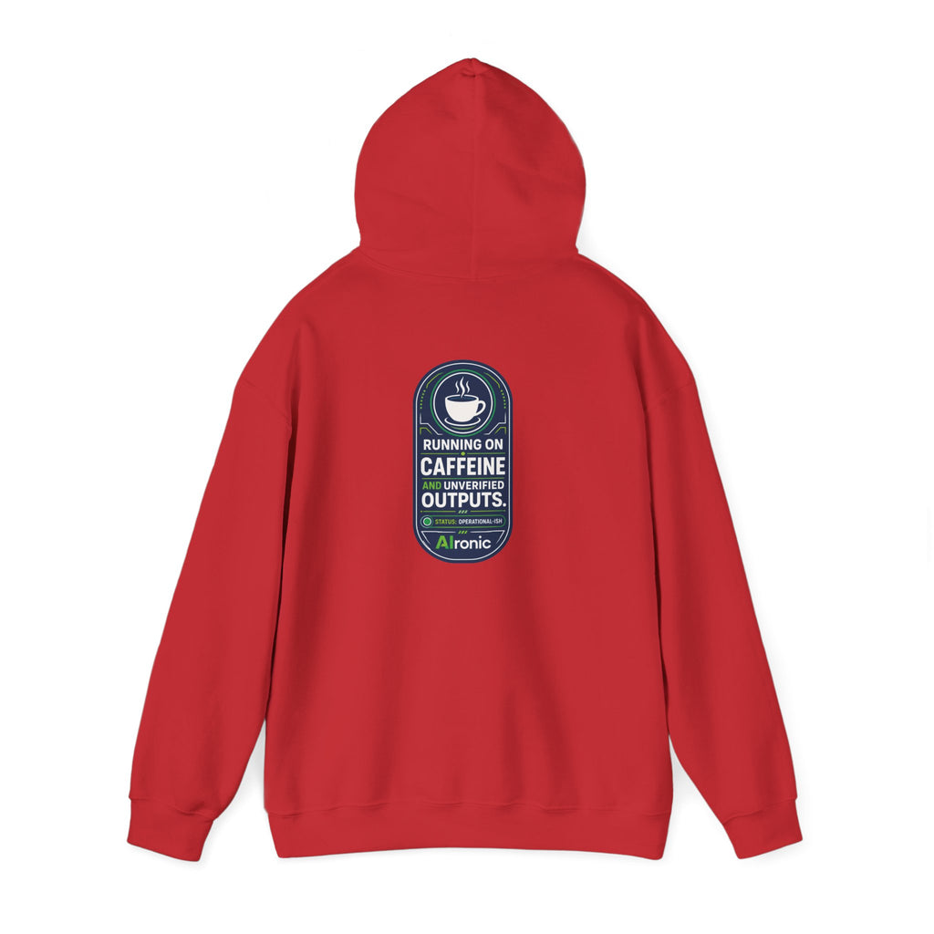 Hoodie featuring “Running on Caffeine, Unrivaled Outputs” AI humor design by AIronic, gallery view 47