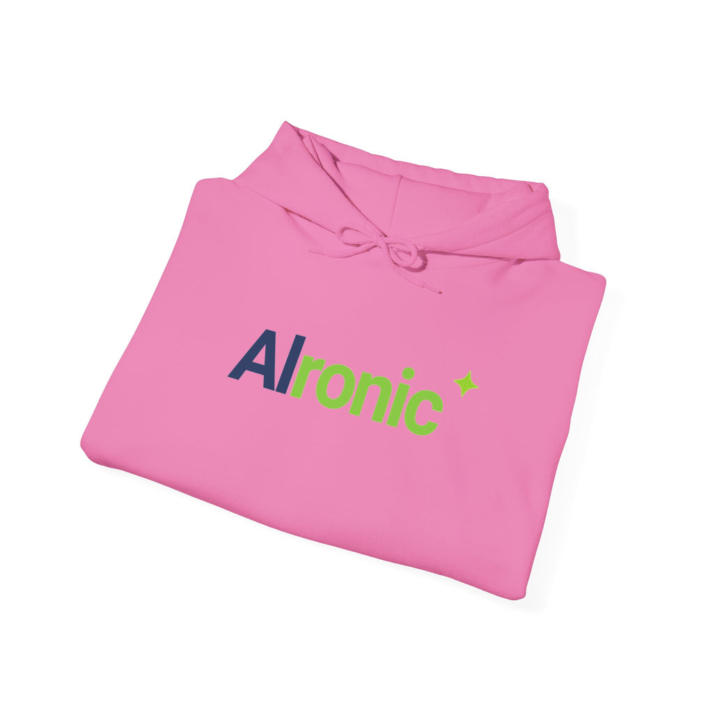 Gold hoodie featuring “AI created this shirt” AI humor design by AIronic, catalog view 4
