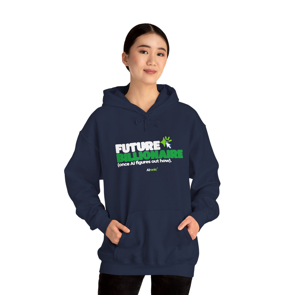 Sand hoodie featuring “Future billionaire, once AI figures out how” AI humor design by AIronic, catalog view 5