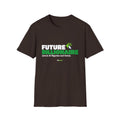Dark Chocolate T-shirt featuring “Future billionaire, once AI figures out how” AI humor design by AIronic, catalog view 1