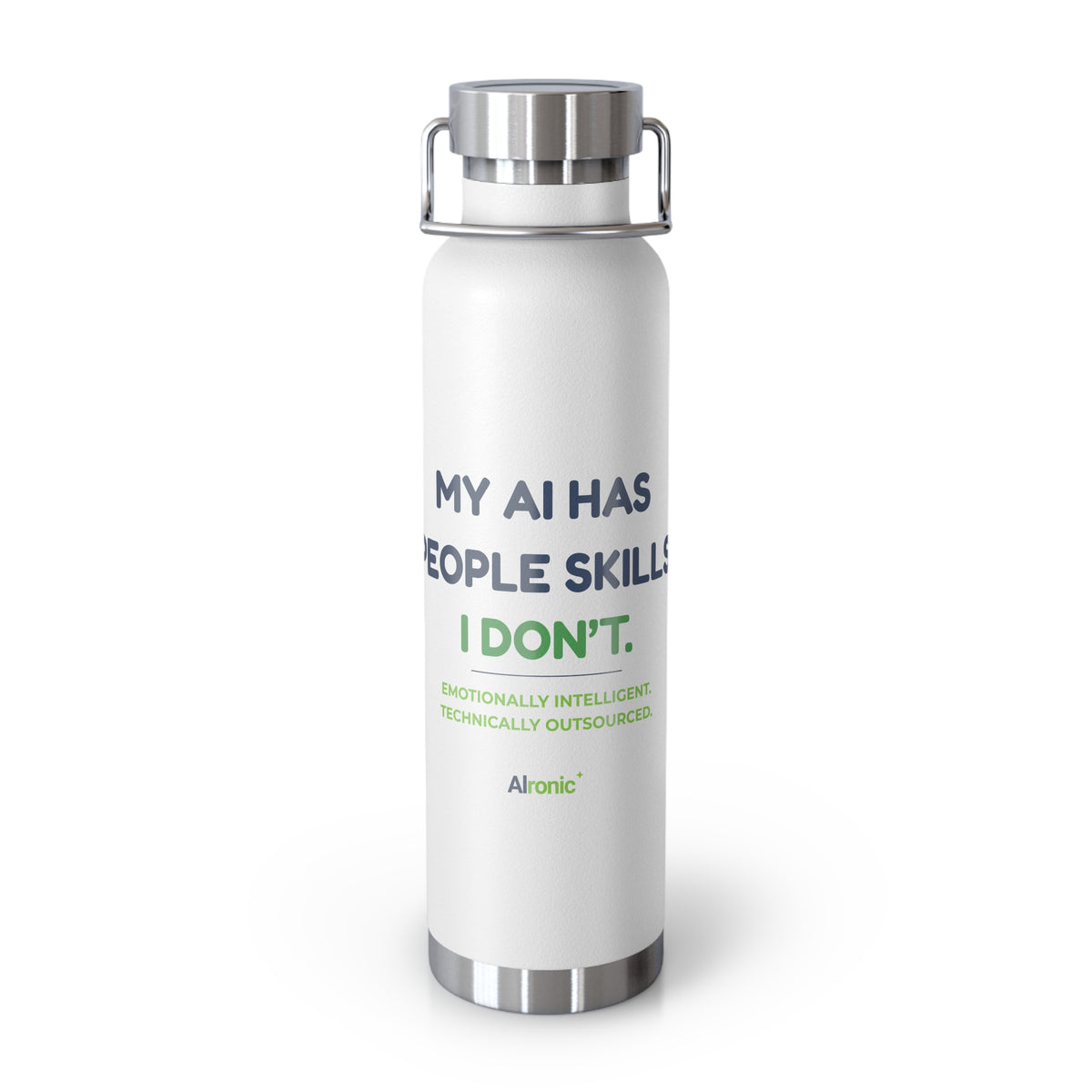 Water Bottle featuring “My AI Has People Skills. I Don't.” AI humor design by AIronic, gallery view 1