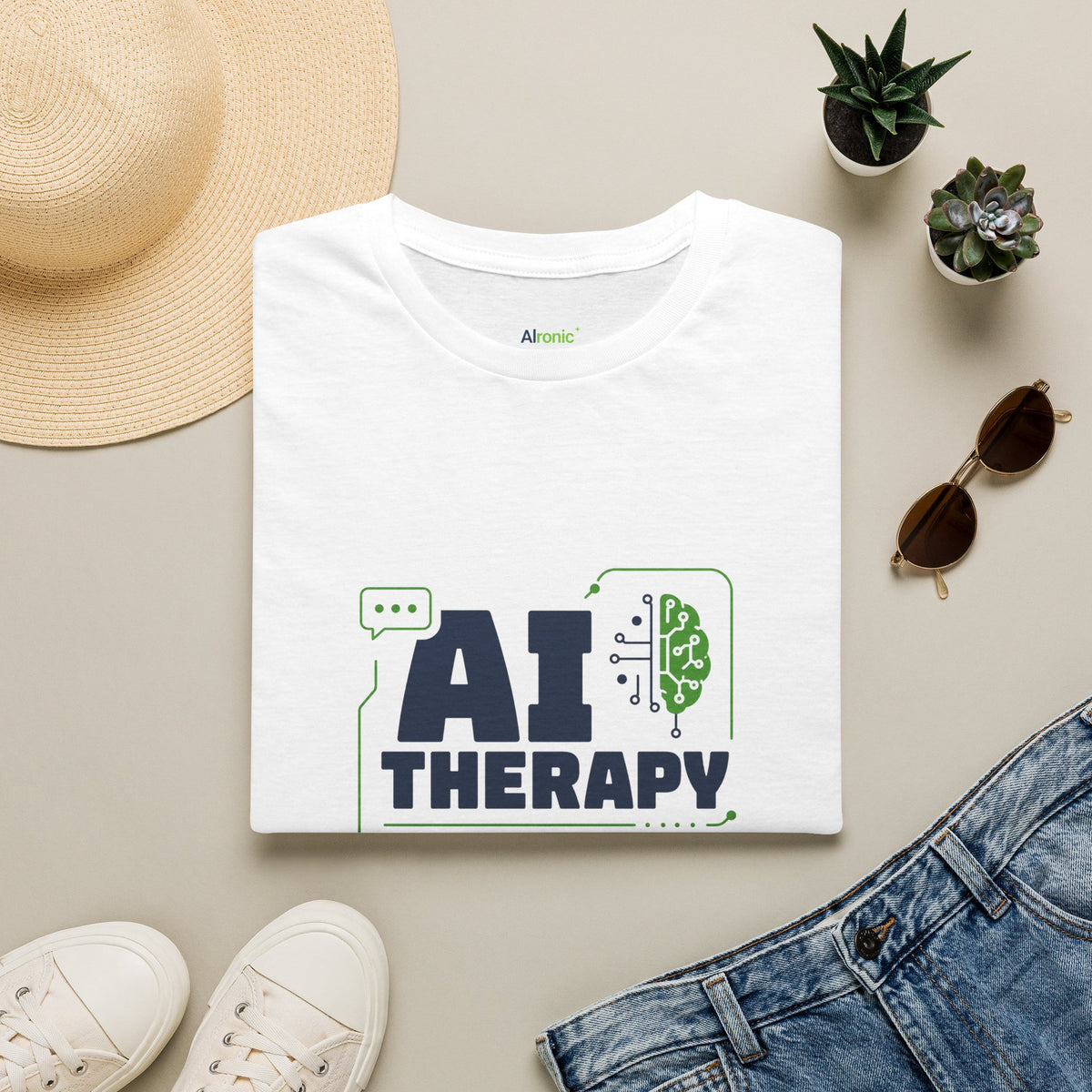 T-Shirt featuring "AI Therapy" AI humor design by AIronic, gallery view 13