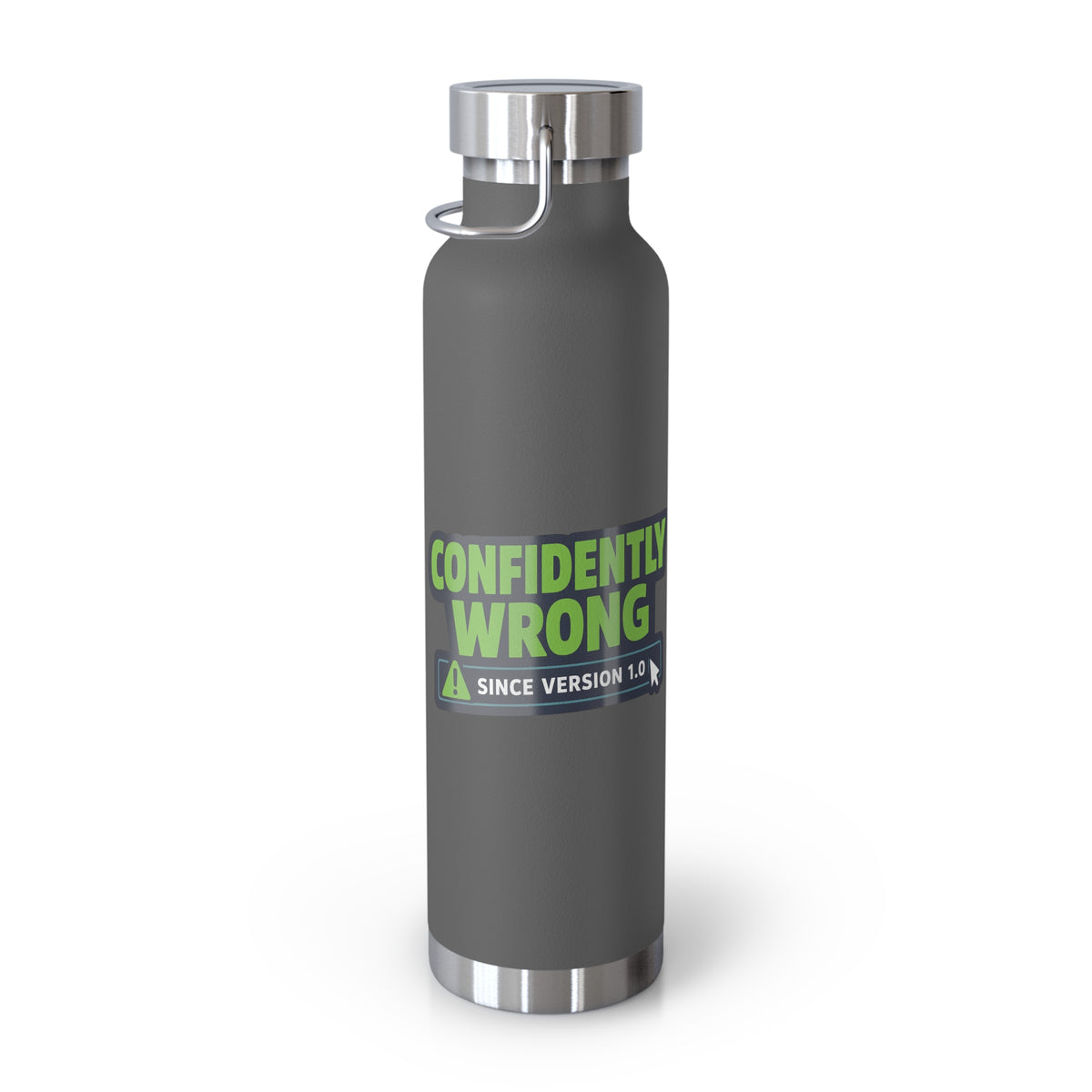 Water Bottle featuring "Confidently Wrong" AI humor design by AIronic, gallery view 14