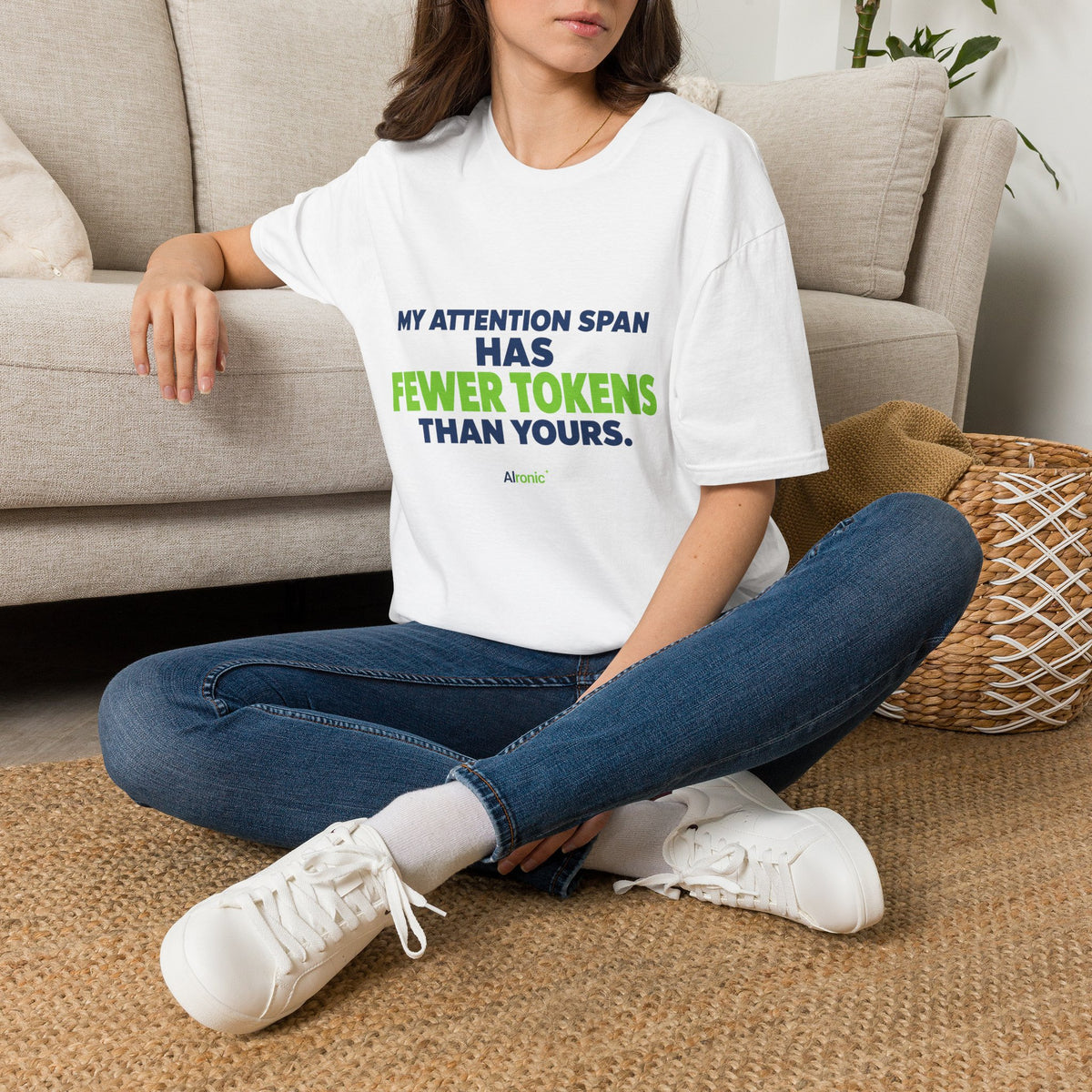 AIronic T-Shirt featuring "My Attention Span Has Fewer Tokens Than Yours" AI humor design, gallery view 14
