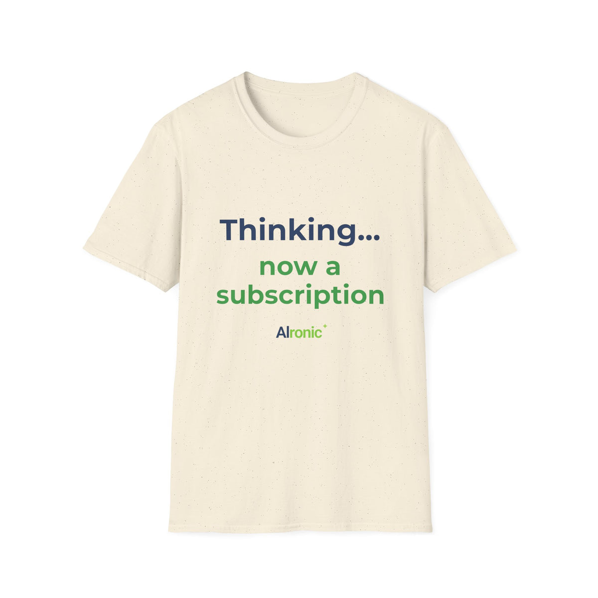 Sport Grey T-shirt featuring “Thinking... now a subscription” AI humor design by AIronic, catalog view 4