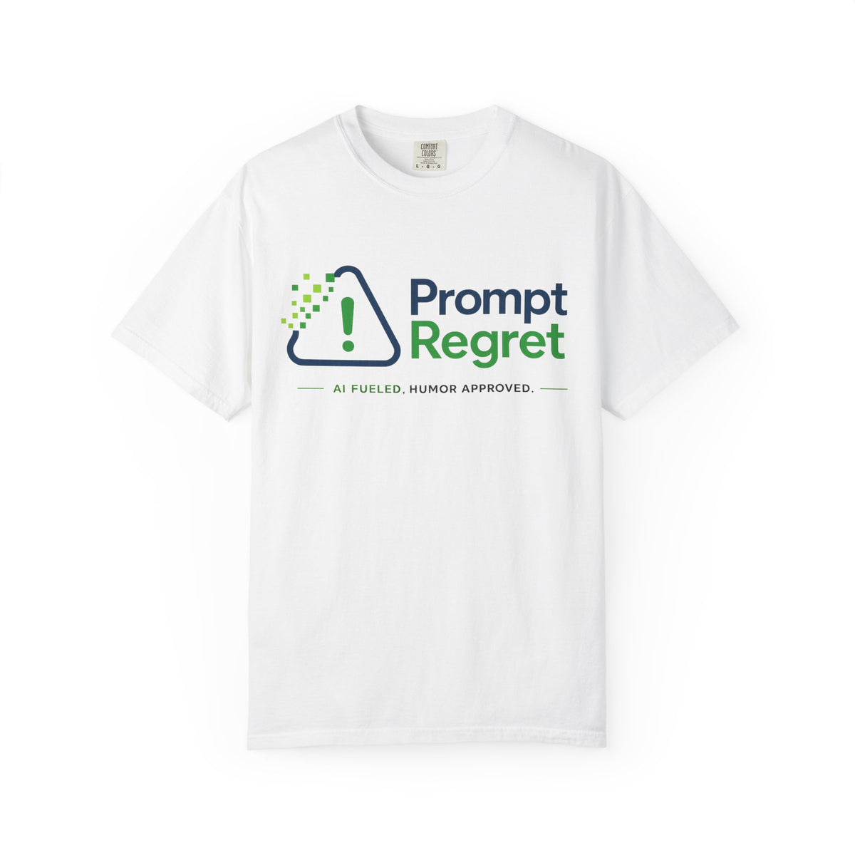 White T-Shirt featuring "Prompt Regret" AI humor design by AIronic, gallery view 1