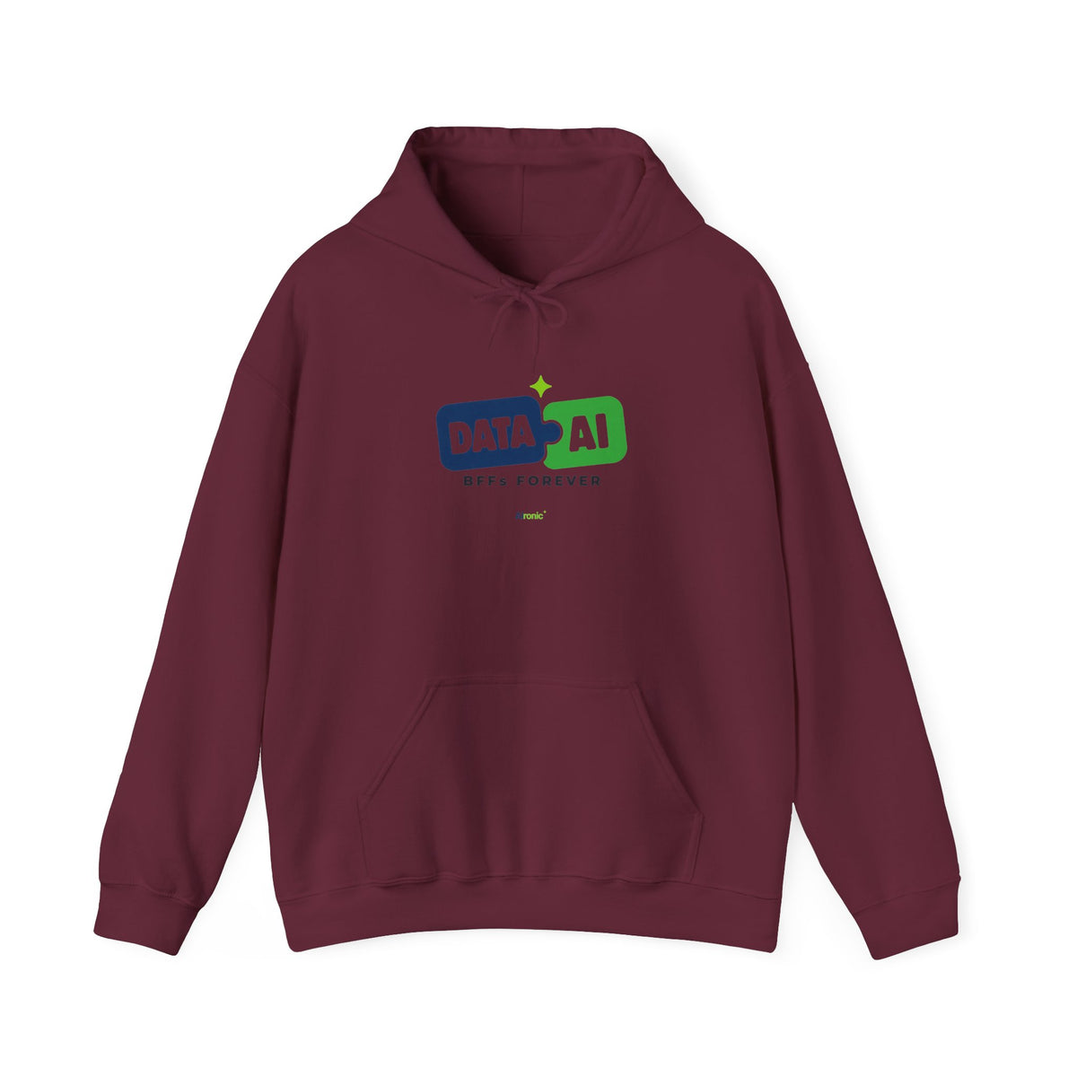 AIronic Hoodie featuring "Data + AI BFFs Forever" AI humor design, gallery view 5