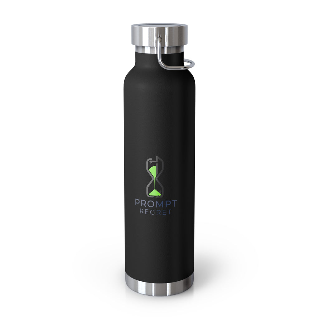 Black Water Bottle featuring "AIronic Prompt Regret Logo" AI humor design by AIronic, gallery view 4