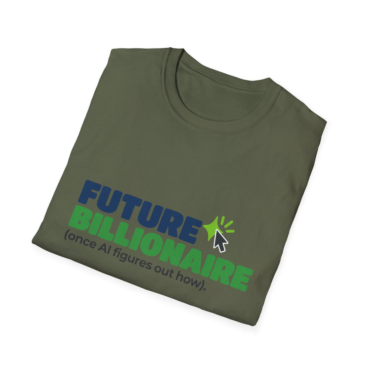 Red T-shirt featuring “Future billionaire, once AI figures out how” AI humor design by AIronic, catalog view 3