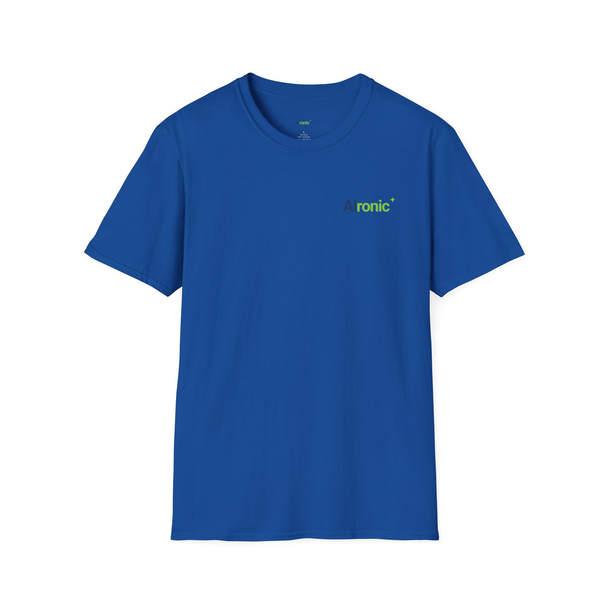 Royal T-Shirt featuring "AIronic Minimal Logo Casual" AI humor design by AIronic, gallery view 9