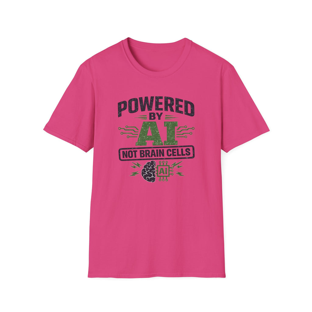 T-Shirt featuring "Powered by AI" AI humor design by AIronic, gallery view 44