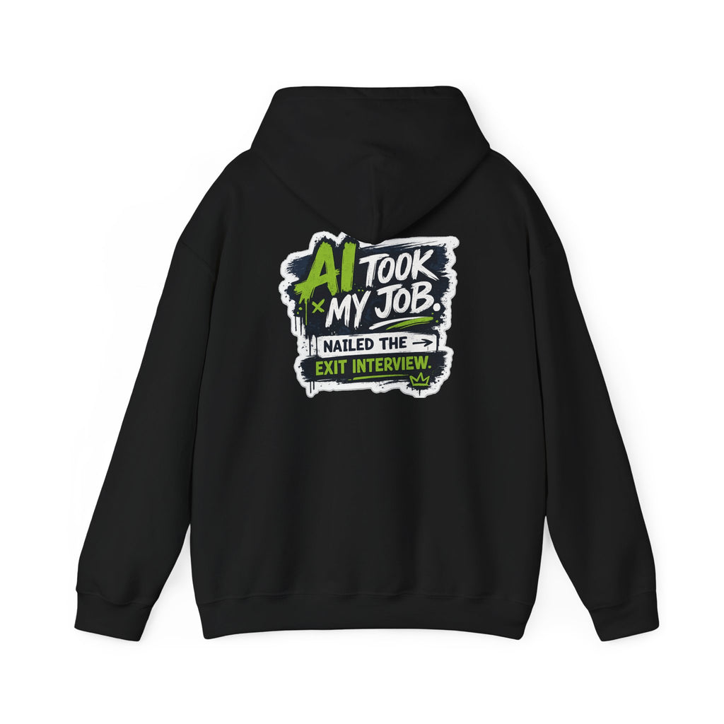 Hoodie featuring “AI Took My Job” AI humor design by AIronic, gallery view 16