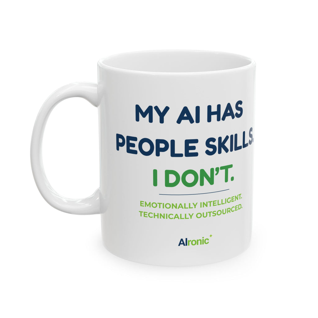 Mug featuring “My Anxiety Has People Skills. I Don't.” AI humor design by AIronic, gallery view 1
