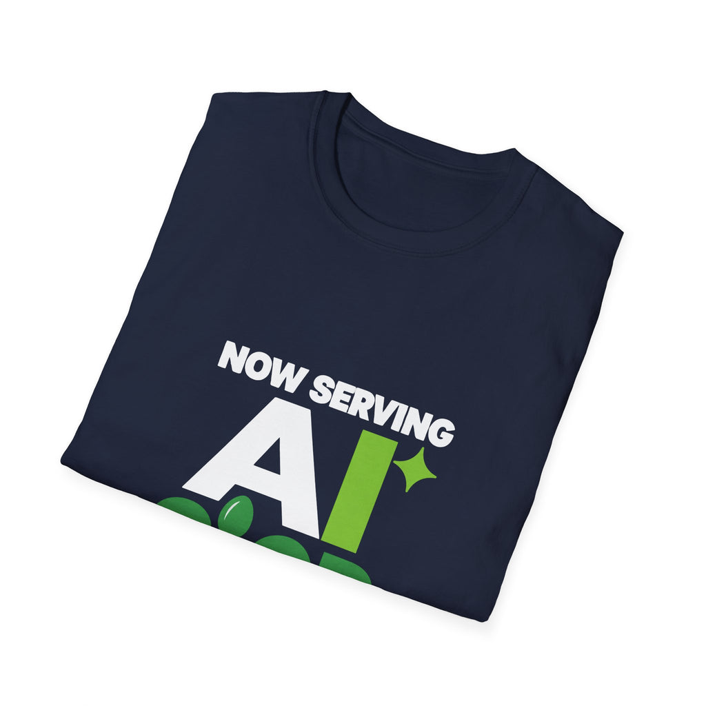 AIronic T-shirt featuring "Now Serving AI Slop" AI humor design, gallery view 31