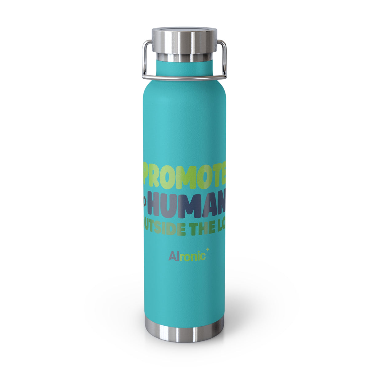 AIronic 22oz water bottle featuring “Promoted to Human Outside the Loop” AI humor design, gallery view 6