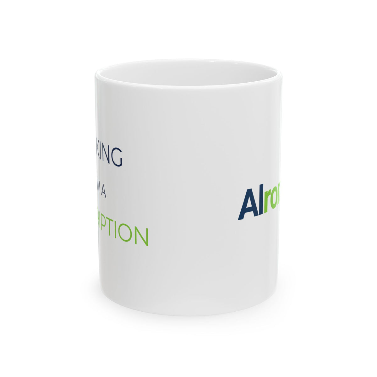 Mug featuring "Thinking Now a Subscription" AI humor design by AIronic, gallery view 3
