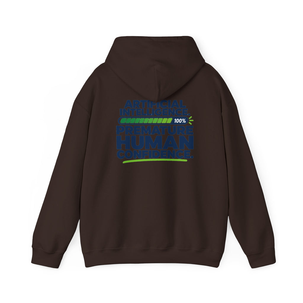 AIronic hoodie featuring "Premature Human Confidence" AI humor design, gallery view 28