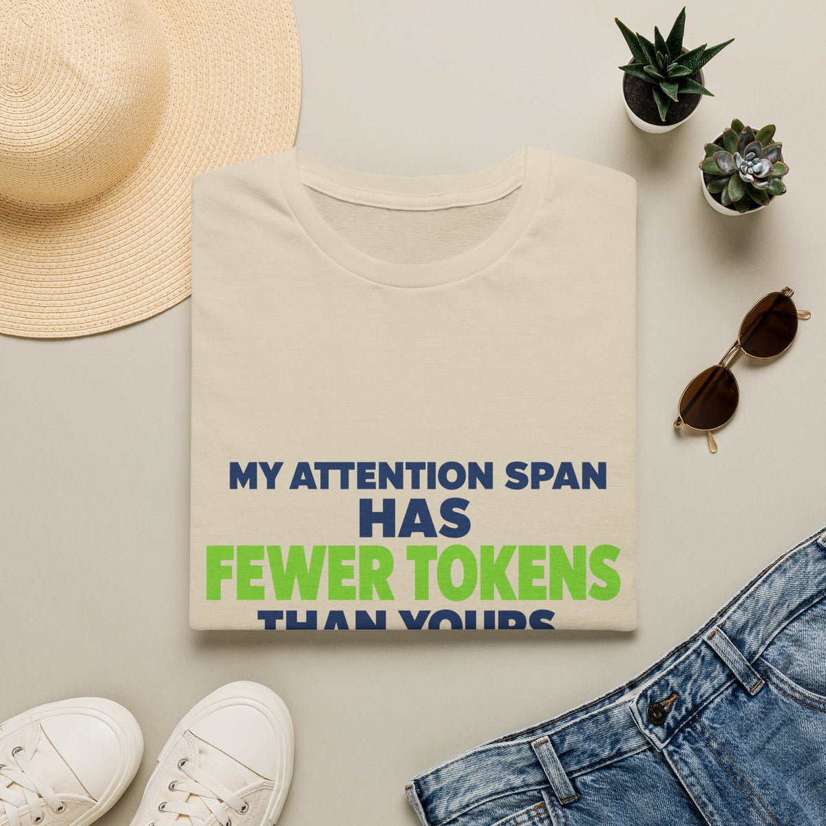 AIronic T-Shirt featuring "My Attention Span Has Fewer Tokens Than Yours" AI humor design, gallery view 3