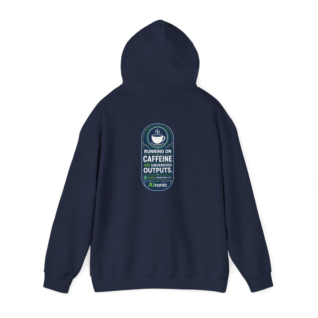 Hoodie featuring “Running on Caffeine, Unrivaled Outputs” AI humor design by AIronic, gallery view 41