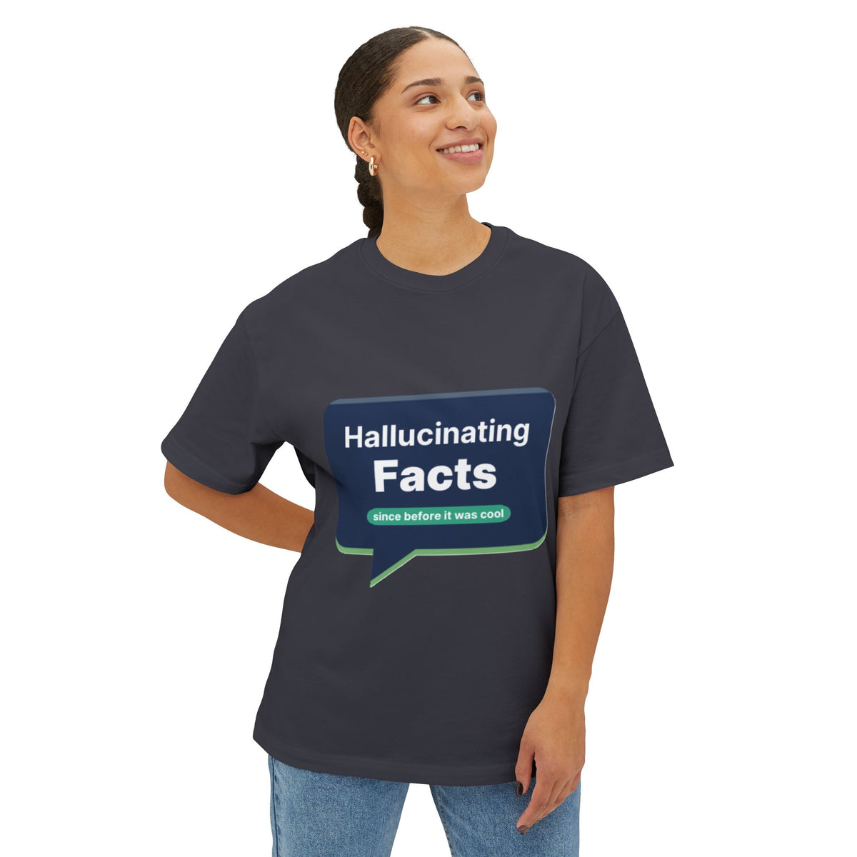 T-Shirt featuring "Hallucinating Facts" AI humor design by AIronic, gallery view 12