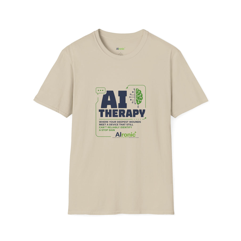T-Shirt featuring "AI Therapy" AI humor design by AIronic, gallery view 20