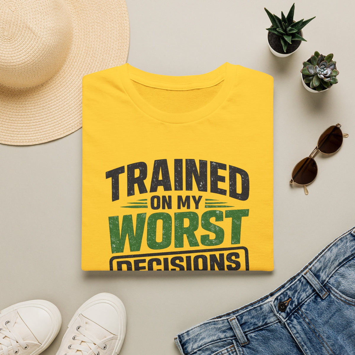 Daisy T-Shirt featuring "Trained on My Worst Decisions Fitness" AI humor design by AIronic, gallery view 7