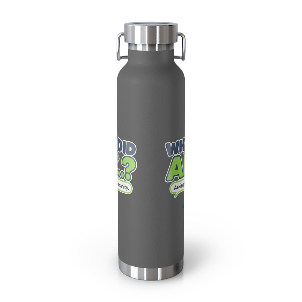 White water bottle featuring “Why did AI...?” AI humor design by AIronic, catalog view 3