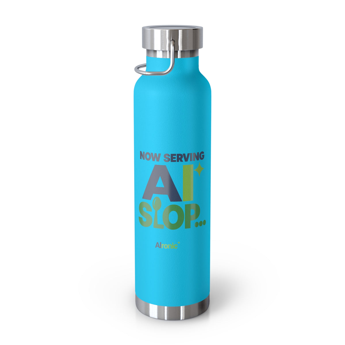 AIronic water bottle featuring "Now Serving AI Slop" AI humor design, gallery view 22