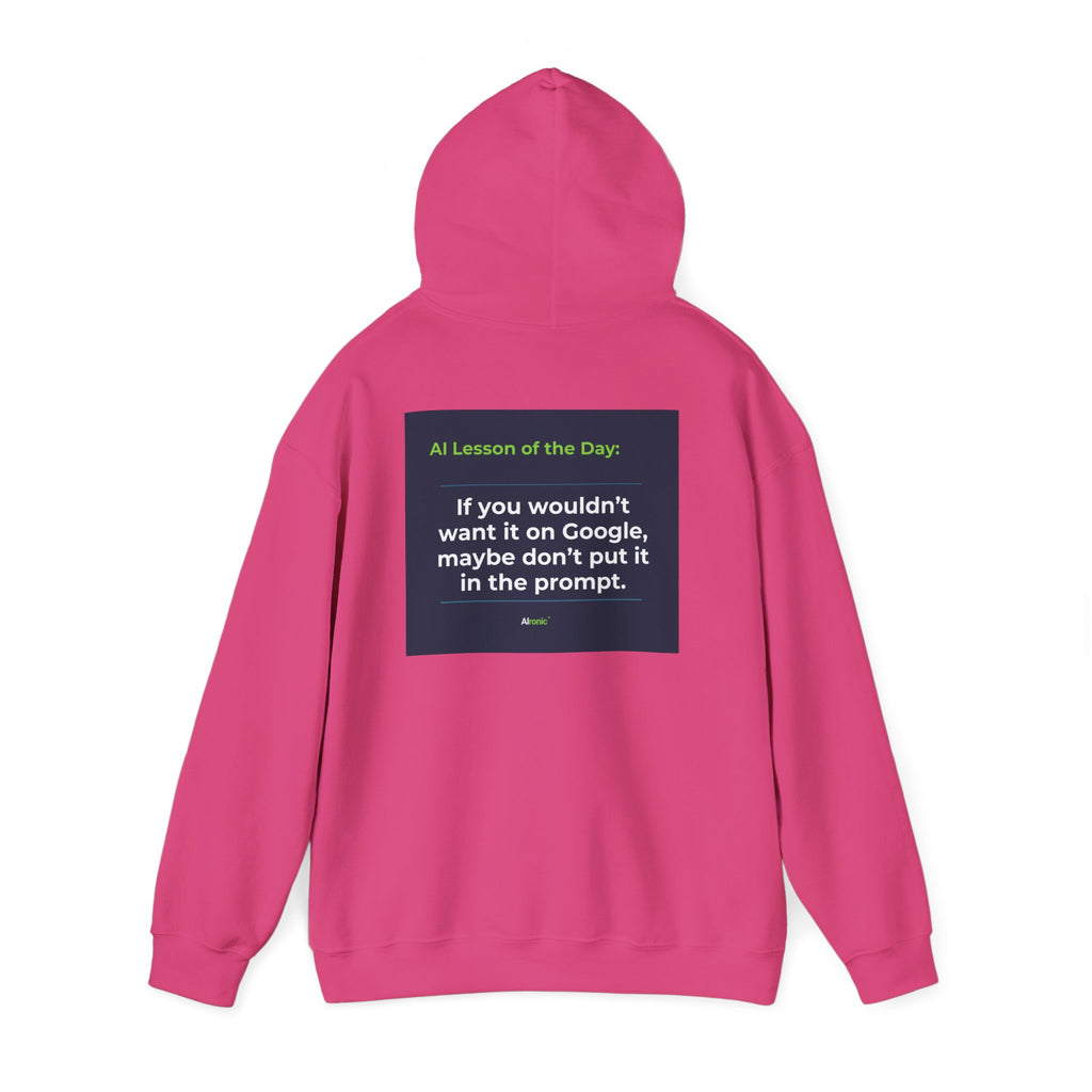 Hoodie featuring "Google Prompt Privacy" AI humor design by AIronic, gallery view 40