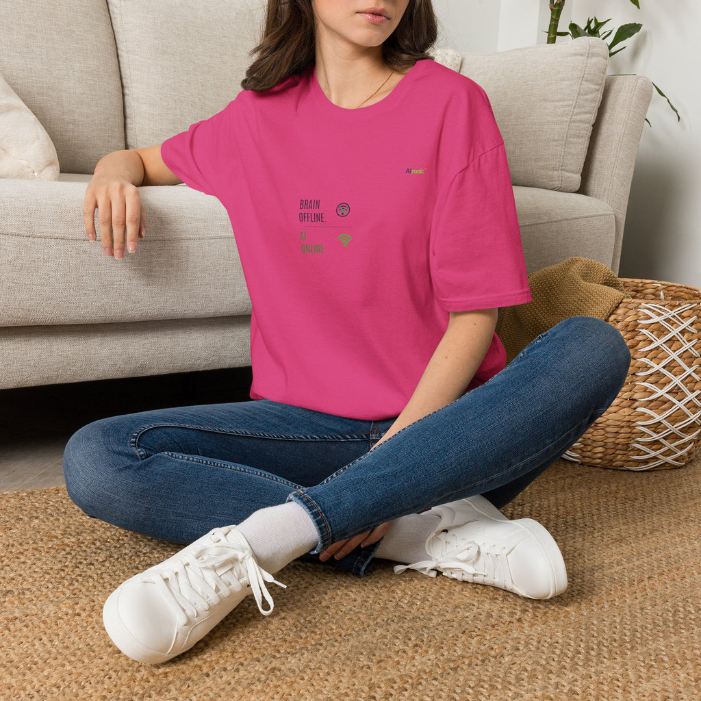 T-Shirt featuring "Brain Offline, AI Online" AI humor design by AIronic, gallery view 43