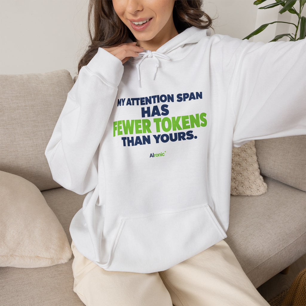 AIronic Hoodie featuring "My Attention Span Has Fewer Tokens Than Yours" AI humor design, gallery view 11