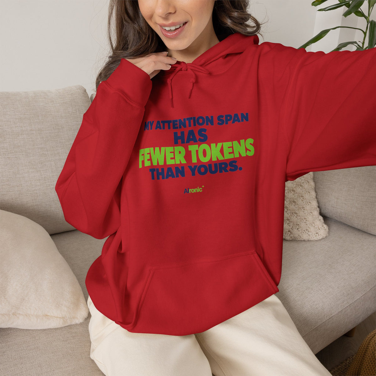 AIronic Hoodie featuring "My Attention Span Has Fewer Tokens Than Yours" AI humor design, gallery view 32