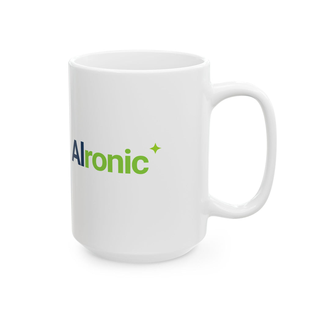 Mug featuring "Powered by AI" AI humor design by AIronic, gallery view 8