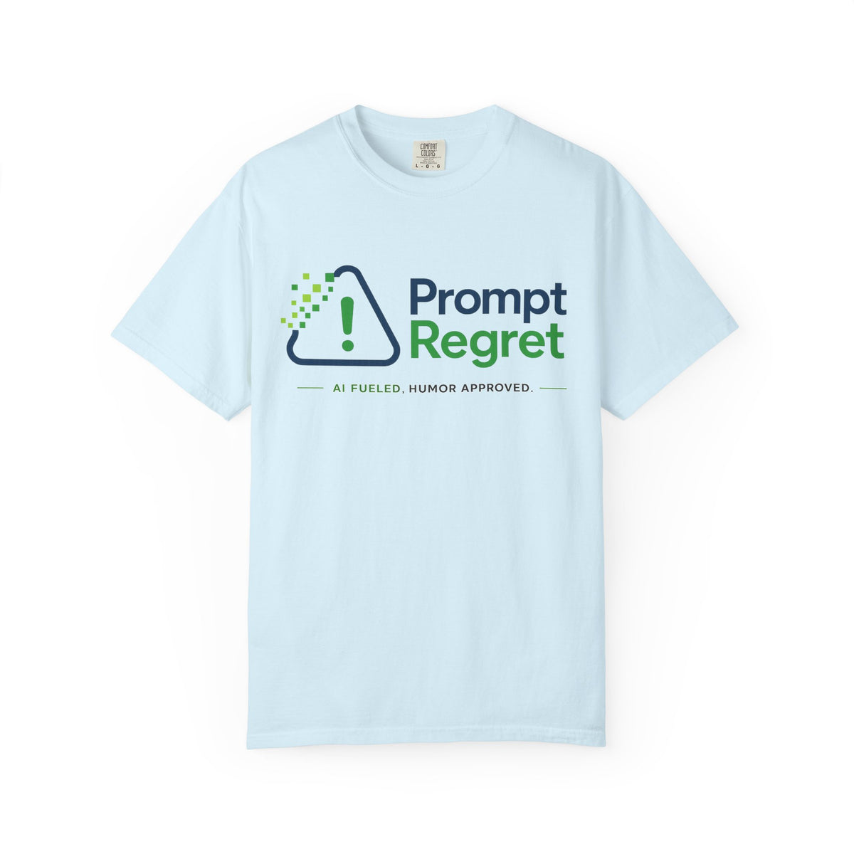 Chambray T-Shirt featuring "Prompt Regret" AI humor design by AIronic, gallery view 4