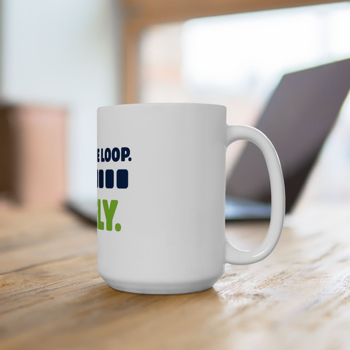 Mug featuring "Human in the Loop. Barely." AI humor design by AIronic, gallery view 7