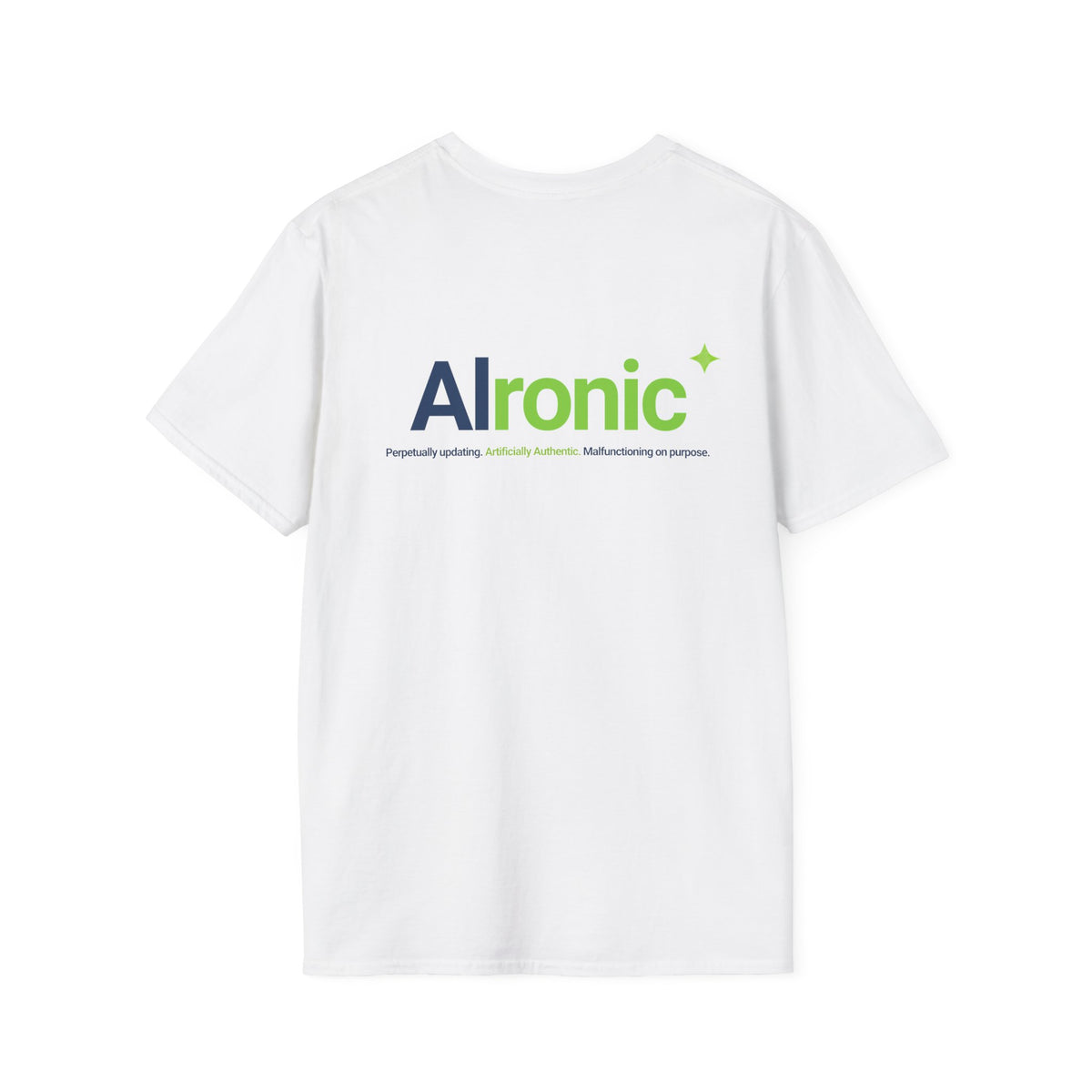 White T-Shirt featuring "AIronic Minimal Logo Edition" AI humor design by AIronic, gallery view 1