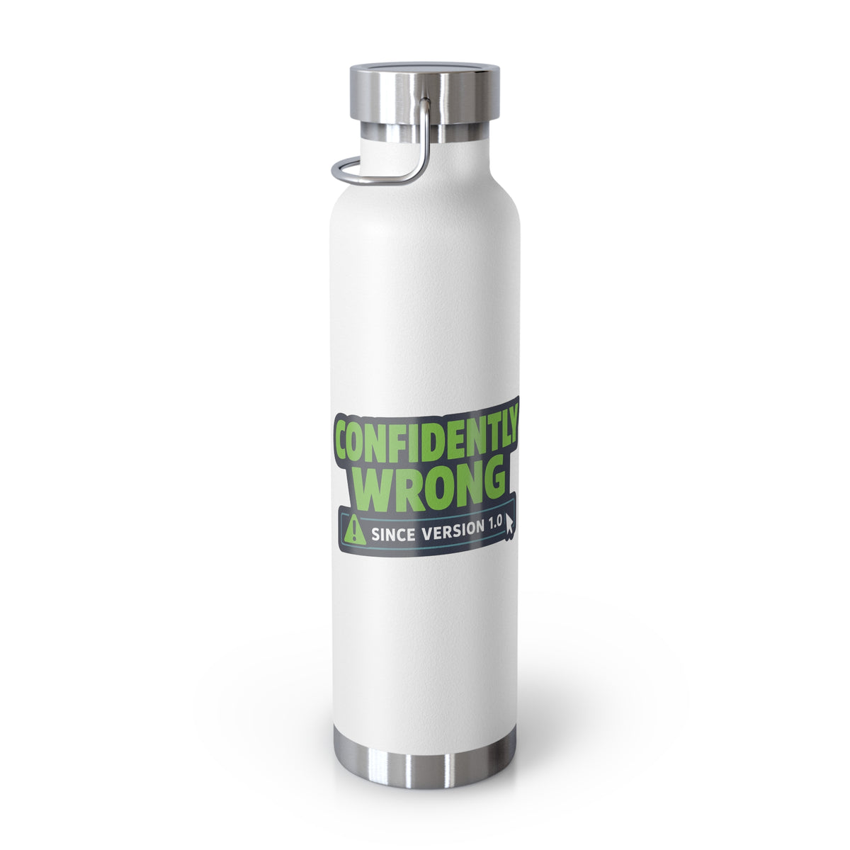 Water Bottle featuring "Confidently Wrong" AI humor design by AIronic, gallery view 9