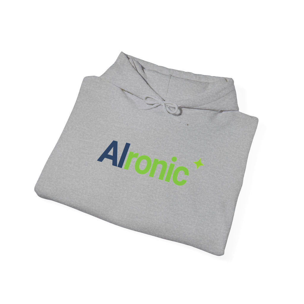 White hoodie featuring “AI created this shirt” AI humor design by AIronic, catalog view 3
