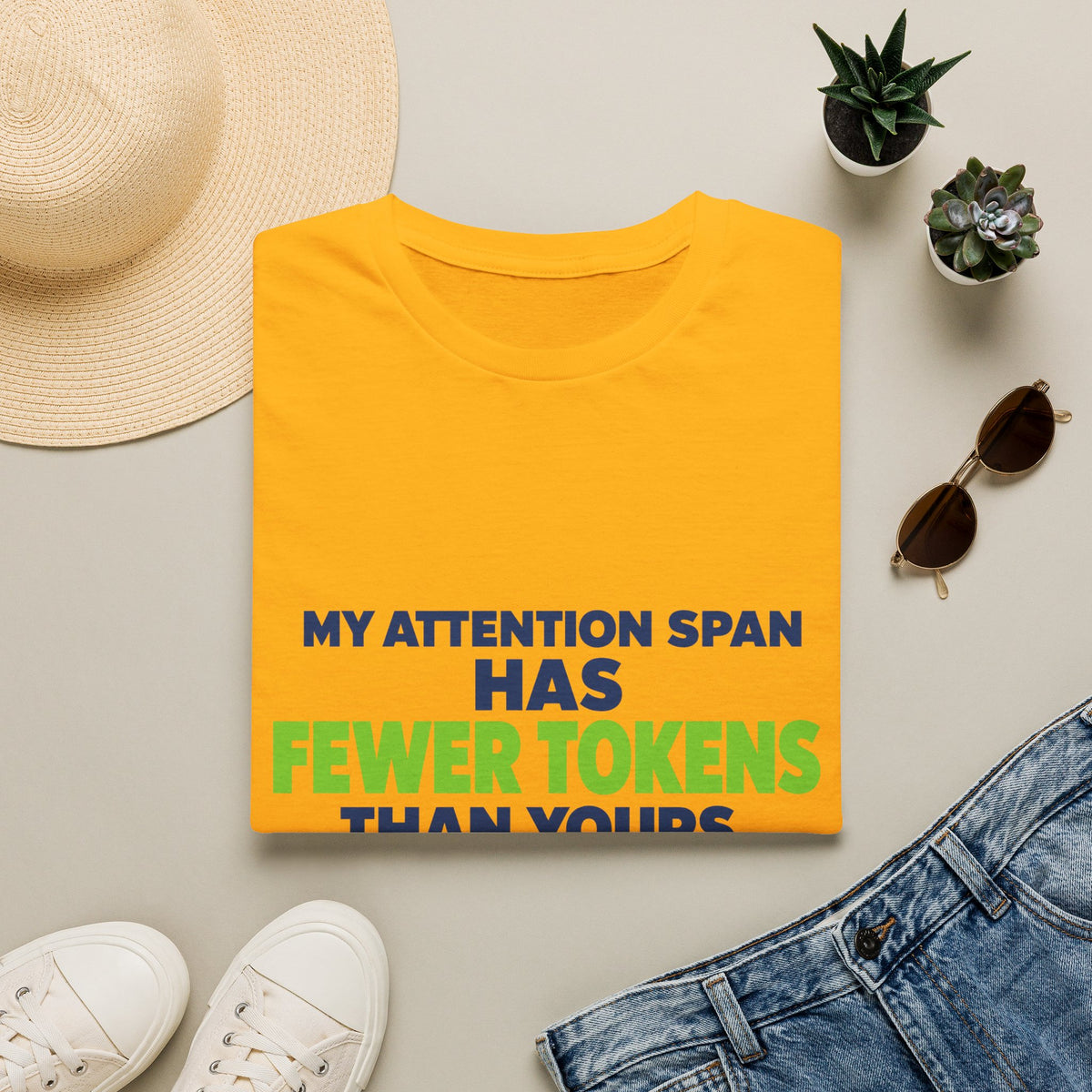 AIronic T-Shirt featuring "My Attention Span Has Fewer Tokens Than Yours" AI humor design, gallery view 5