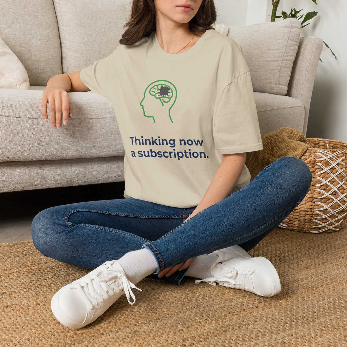 T-Shirt featuring "Thinking Subscription" AI humor design by AIronic, gallery view 16