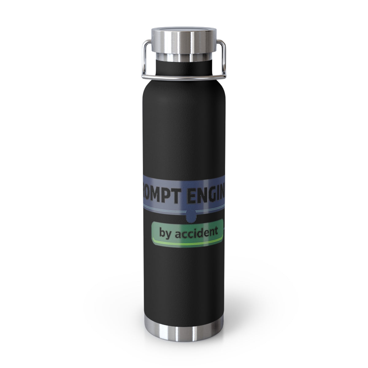 Black Water Bottle featuring "Prompt Engineer by Accident" AI humor design by AIronic, gallery view 4
