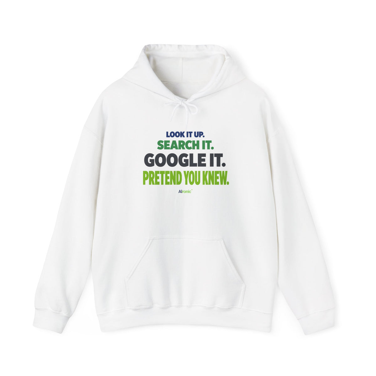 AIronic hoodie featuring "Google It" AI humor design, gallery view 1