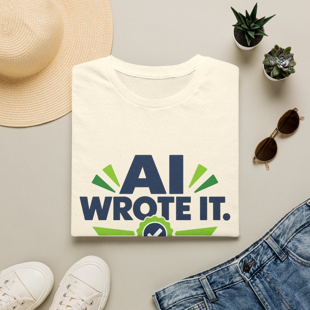 Natural T-Shirt featuring "AI Wrote It. I Took the Credit." AI humor design by AIronic, gallery view 5