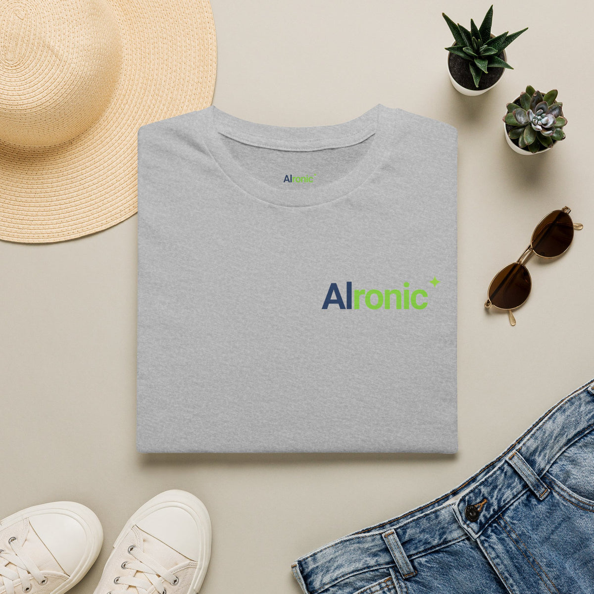 Sport Grey T-Shirt featuring "AIronic Logo with AIron" AI humor design by AIronic, gallery view 4