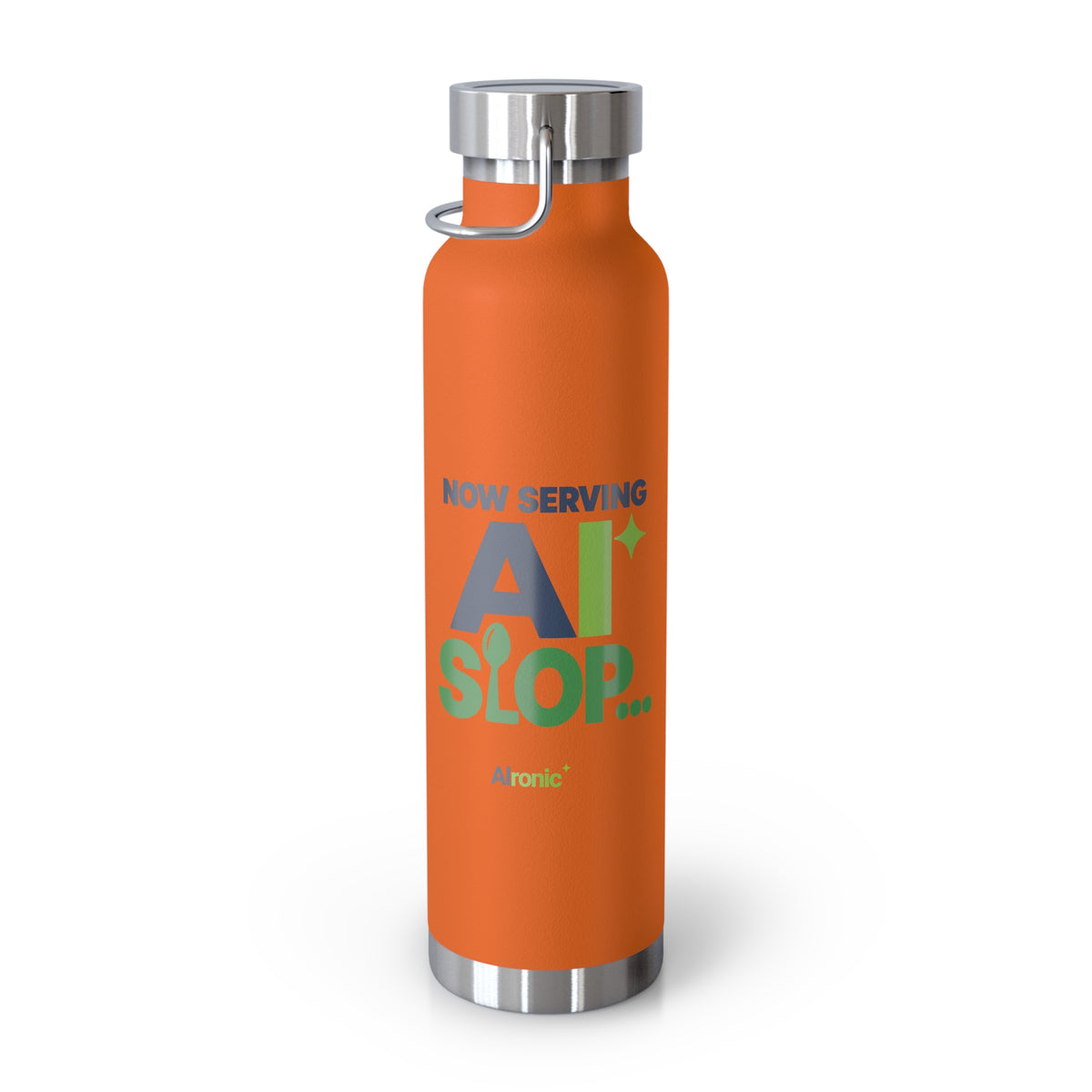 AIronic water bottle featuring "Now Serving AI Slop" AI humor design, gallery view 18